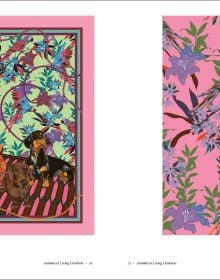 Book cover of Marylène Madou: Prints & Patterns, with a bold, colorful print of a fruit bearing tree. Published by Hopper&Fuchs.