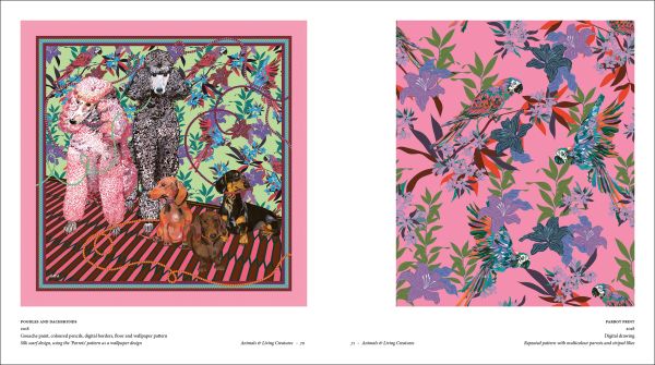 Book cover of Marylène Madou: Prints & Patterns, with a bold, colourful print of a fruit bearing tree. Published by Hopper&Fuchs.