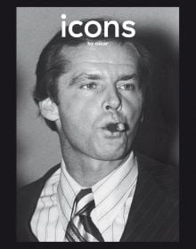 A young Jack Nicholson in shirt and tie, smoking cigar, on cover of 'Icons by Oscar', by Lannoo Publishers.