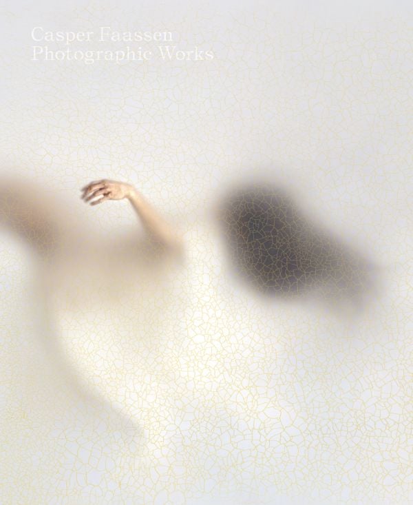 Book cover of Casper Faassen, with a ballet dancer falling backwards behind a transparent cracked craquelure layer. Published by Lannoo Publishers.