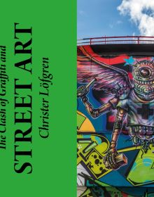 Vibrant graffiti art mural of a winged robot with missing lower half, on cover of 'The Clash of Graffiti and Street Art', by Booxencounters.