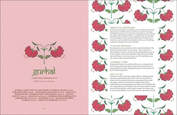 Book cover of The Herbal Sutra: Indian Wisdom & Wellness Through 100 Herbs, with Indian block print patterns. Published by Roli Books.