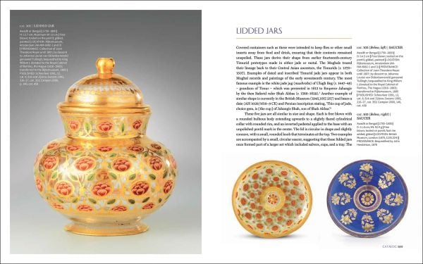 Book cover of Mughal Glass: A History of Glassmaking in India, featuring a vase painted in gold and green. Published by Roli Books.