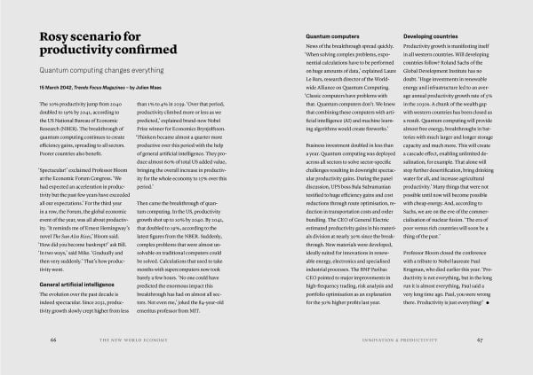 White book cover of The New World Economy in 5 Trends: Investing in times of superinflation, hyperinnovation & climate transition, with a stack of Jenga bricks. Published by Lannoo Publishers.