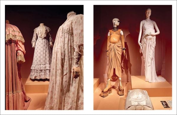 Book cover of M_Others: Fashion and Motherhood, with a fashion model carrying a child on her back, and a basket of groceries on head. Published by Lannoo Publishers.