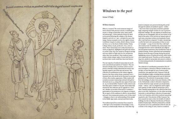 Book cover of Written Treasures: 50 Manuscripts from Medieval Europe; featuring an illuminated letter. Published by Lannoo Publishers.