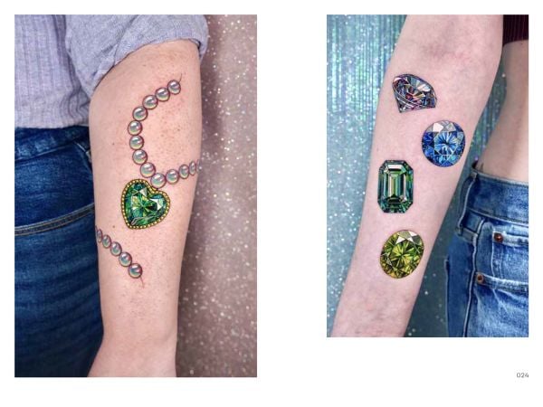 Book cover of Fine Line Tattoos: The World’s Finest Tattoo Artists, with tattoos of swallows and an angel with a bow and arrow. Published by Lannoo Publishers.