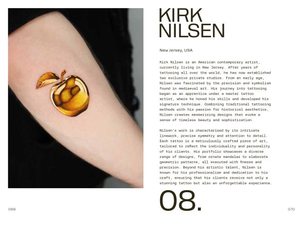 Book cover of Fine Line Tattoos: The World’s Finest Tattoo Artists, with tattoos of swallows and an angel with a bow and arrow. Published by Lannoo Publishers.