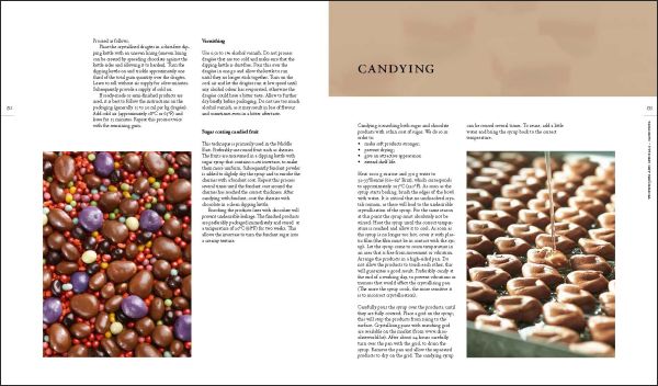 Book cover of Fine Chocolates: Gold; with two luxury chocolates with caramel swirls on top. Published by Lannoo Publishers.