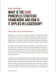 Book cover of The CARE Principles – Leadership Playbook: 20 Steps to Engage Diverse and Multi-Generational Teams. Published by Lannoo Publishers.