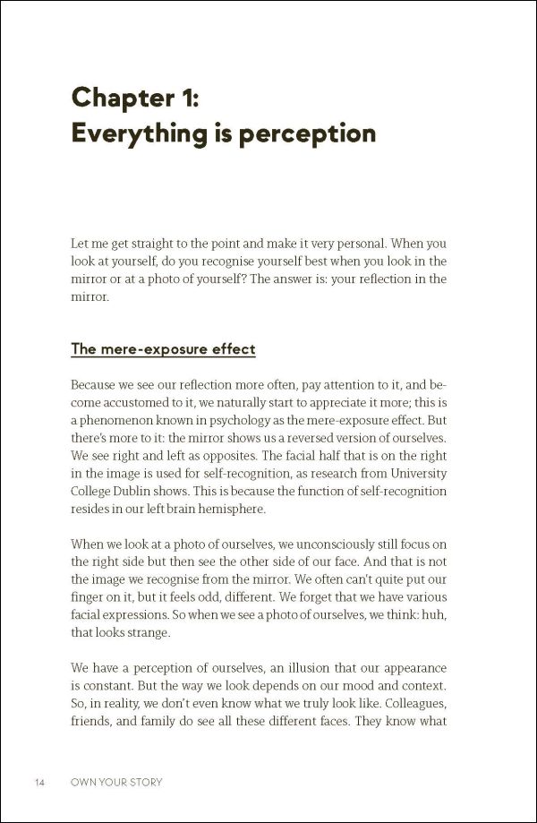 Book cover of Own your story. Or someone else will, Personal branding and thought leadership for professionals with a reputation, with a woman smiling. Published by Lannoo Publishers.