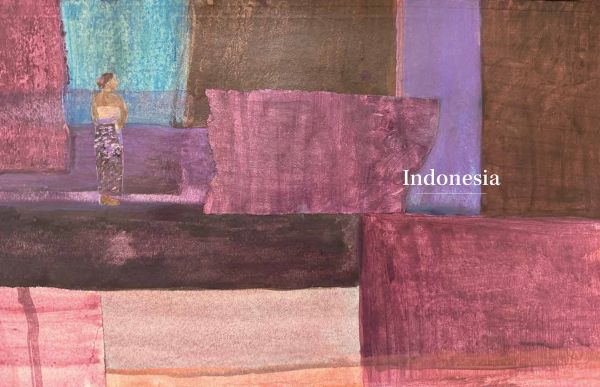 Book cover of An Artist’s Journey: A Celebration of Colour, Creativity, Curiosities, Travel and Design, with a table of paintings, pastels and paintbrushes. Published by Lannoo Publishers.