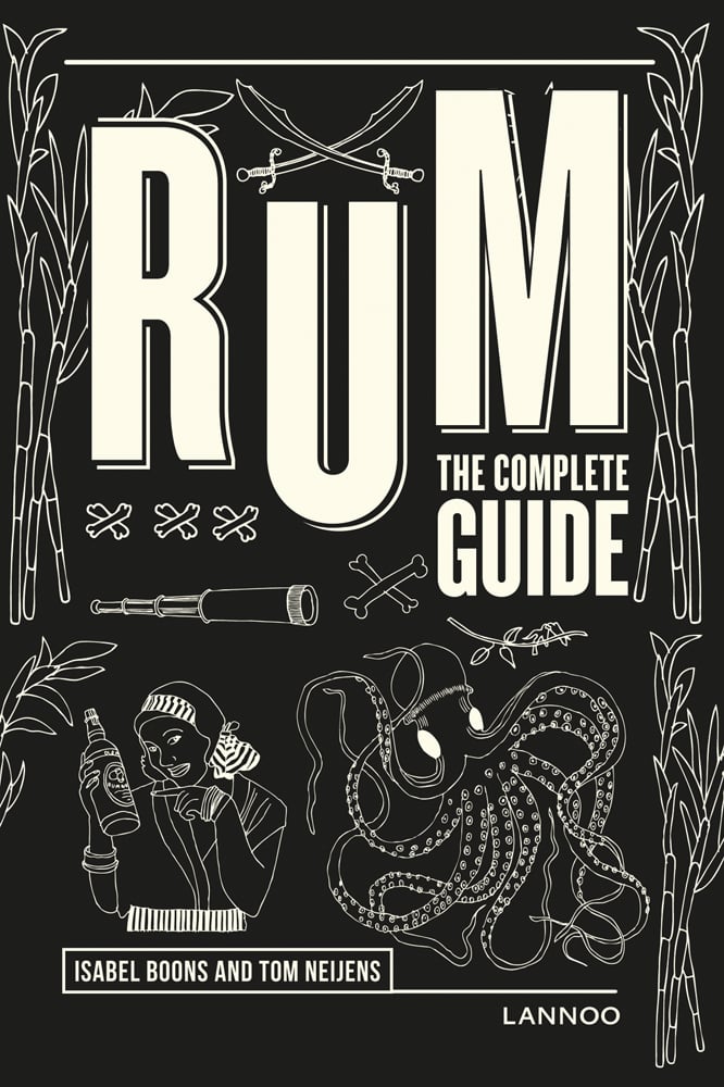 RUM THE COMPLETE GUIDE in cream font on black cover, with octopus, cutlass swords and telescope