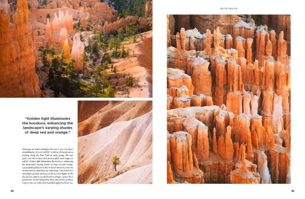 Campervan on straight road with mountainous landscape behind and orange sky, on cover of 'Roaming America, Exploring All the National Parks', by Lannoo Publishers.