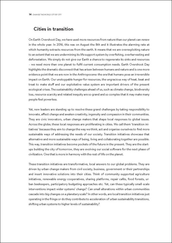 High-rise building with shrubs and trailing foliage, on cover of 'Change the World City by City, A Change Maker's Guide to Fast Forward Sustainability', by Lannoo Publishers.