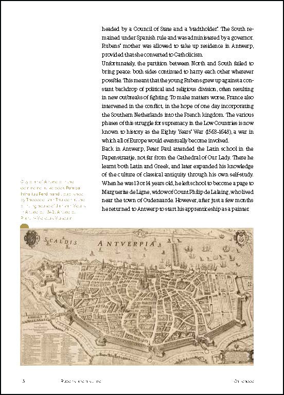 Self portrait of Rubens in black hat, on pink cover of 'Rubens' Antwerp, A Guide', by Lannoo Publishers.