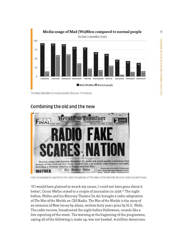 Blue cover of 'Marketing for the Mad (Wo)Men of Tomorrow, Strong Brands in a World of Algorithms', by Lannoo Publishers.