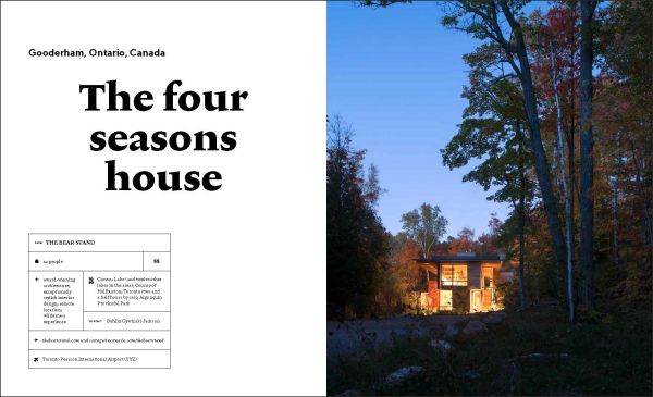 Modern, luxury cabin on remote Norwegian island, covered in snow, on cover of 'Nature View, The Perfect Holiday Homes', by Lannoo Publishers.