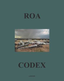 Bald Eagle painted on side of abandoned airplane, on green cover of 'ROA Codex', by Lannoo Publishers.