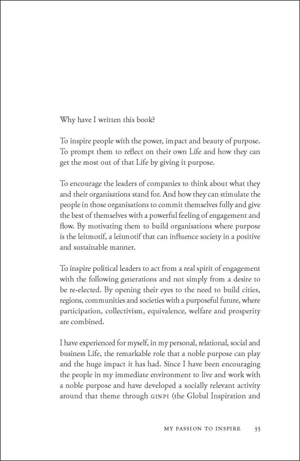 Blue globe on blue banner, repeated blue floral print border, on cover of 'The Book of Noble Purpose'; by Lannoo Publishers.