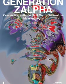 Book cover of Maarten Leyts's Generation Alpha in Beta, Kidsmarketing in a Changing World, with digital artwork of 3D face. Published by Lannoo Publishers.