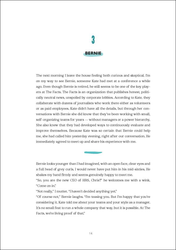 White cover of 'Sociocracy 3.0 – The Novel, Unleash the Full Potential of People and Organizations', by Lannoo Publishers.