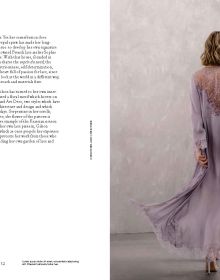 Black and white shot of a negligee with mustard filter over half of image, on cover of 'Garden of Lace, Carine Gilson', by Lannoo Publishers.