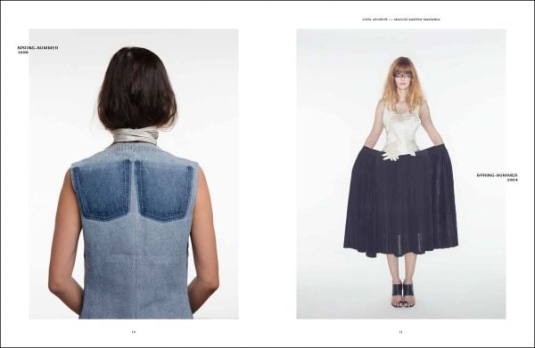 Female fashion model in blue denim waistcoat, top half of face painted black, on cover of 'I'll Wear It Until I'm Dead, The Song Fashion Collection', by Lannoo Publishers.