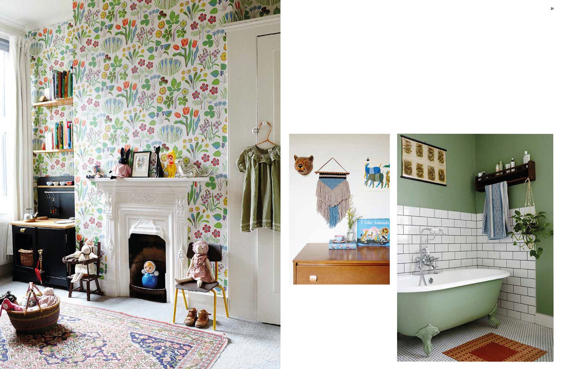 Home interior of children's play area, cardboard castle on floor, on orange cover of 'Let's Play House, Inspirational Living With Kids', by Lannoo Publishers.