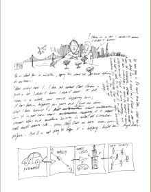 Hand passing book to another hand, on orange cover of 'The Guide to the Ecosystem Economy, Sketchbook for Your Organization’s Future', by Lannoo Publishers.