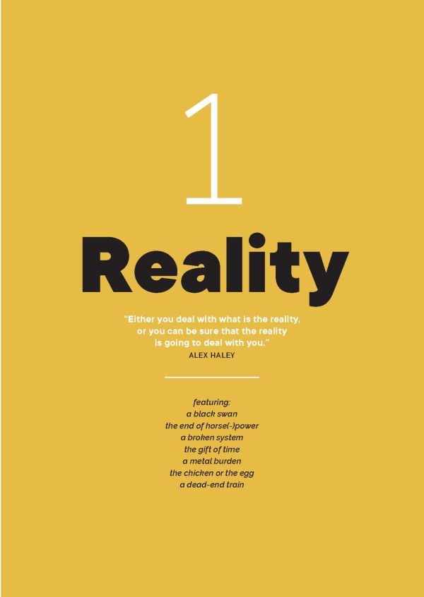 Hand passing book to another hand, on orange cover of 'The Guide to the Ecosystem Economy, Sketchbook for Your Organization’s Future', by Lannoo Publishers.