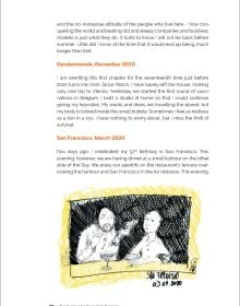 Hand passing book to another hand, on orange cover of 'The Guide to the Ecosystem Economy, Sketchbook for Your Organization’s Future', by Lannoo Publishers.