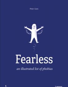 Blue cover of 'Fearless, an illustrated list of phobias', by Lannoo Publishers.