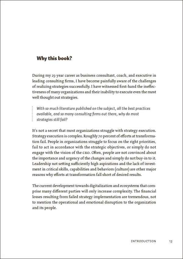 Sketch of man thinking, fingers to lips, on orange cover of 'Humanizing Strategy, How to Master Emotions, Values and Beliefs When You Execute Plans', by Lannoo Publishers.