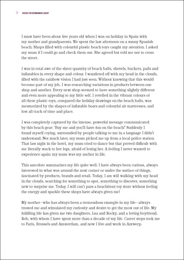 Group of 4 with arms around one another, on cover of 'Does Your Brand Care? Building a Better World. The C A R E-principles', by Lannoo Publishers.