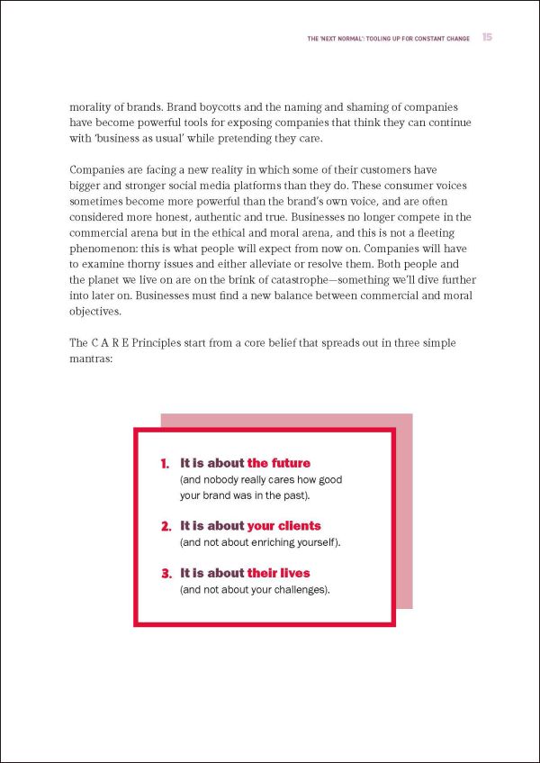 Group of 4 with arms around one another, on cover of 'Does Your Brand Care? Building a Better World. The C A R E-principles', by Lannoo Publishers.