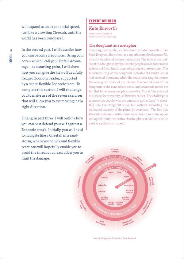 Leopard wearing a dark blue and pink crown, on cover of 'Zoonotic, A new paradigm for designing successful viral business strategies', by Lannoo Publishers.