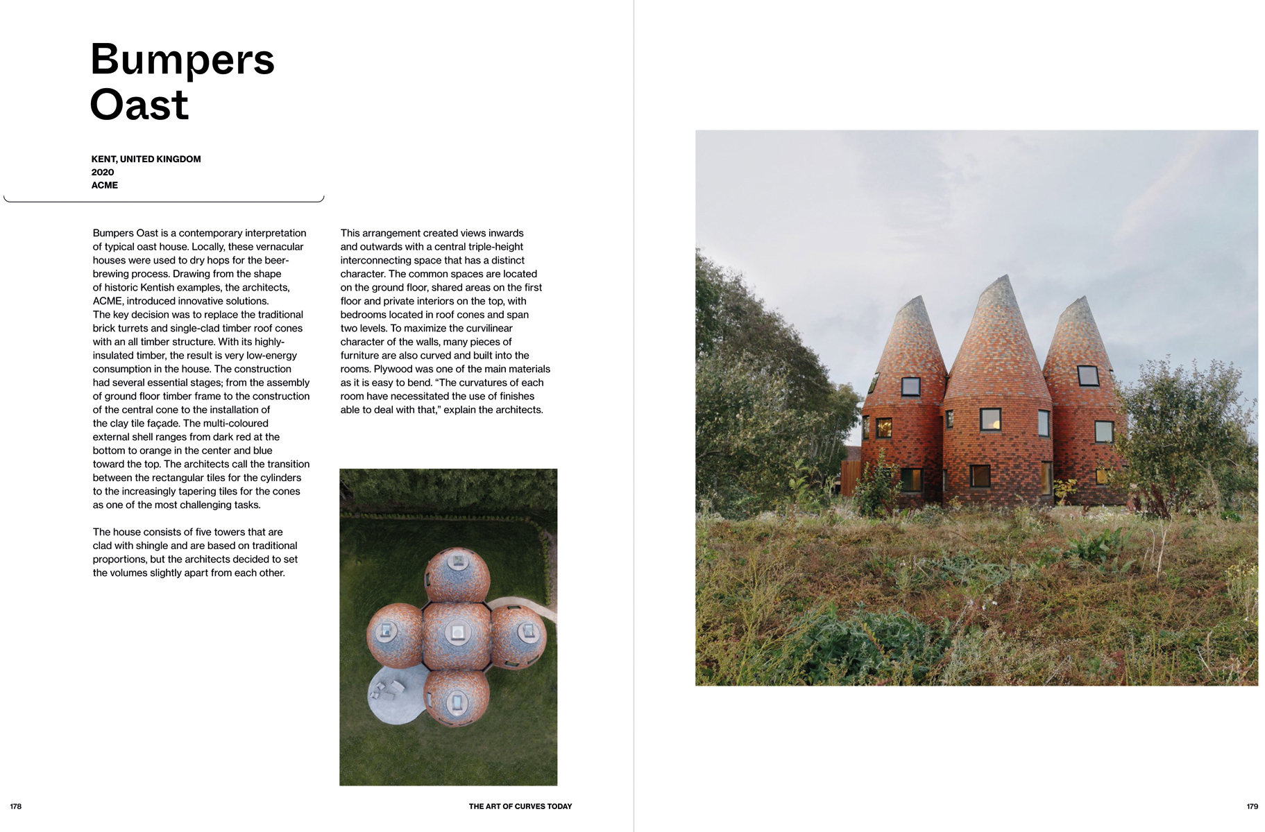 South African restaurant BOSJES with wavy roof design, on cover of 'Curved, Bending Architecture', by Lannoo Publishers.
