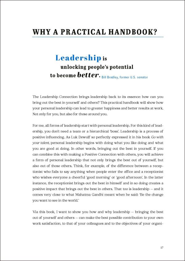 Blue dry brush painted circle, on orange cover of 'Everyone can Lead, Personal Leadership in Organizations', by Lannoo Publishers.