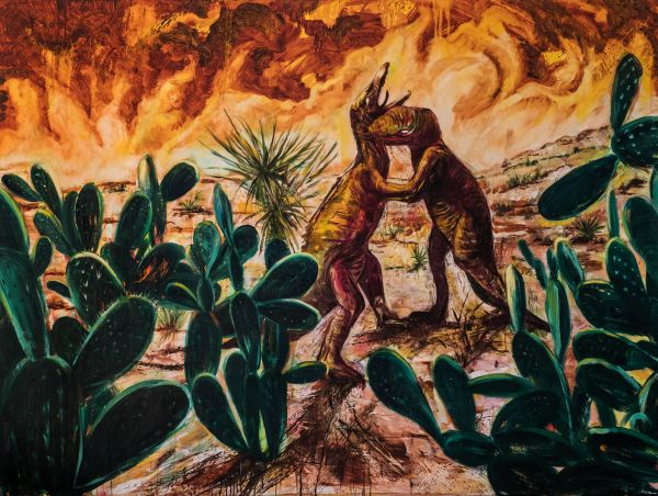 Book cover of Dinosaurs are Collectible, with a man in suit standing next to large dinosaur bone. Published by Lannoo Publishers.