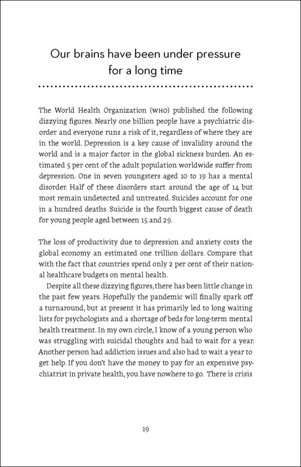 Figure in bathing suit jumping out of blue water with brown backdrop, on cover of 'The Mental Reset, How hybrid work and life strengthen your resilience', by Lannoo Publishers.