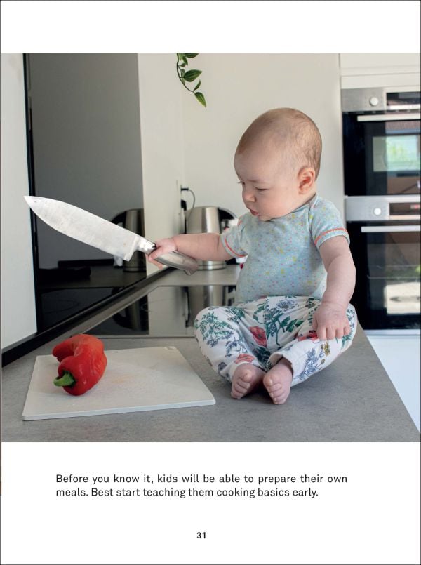 Book cover of Adventures With Dad Being a Father is Child's Play, with a father sitting next to playing field with two small children, one flying off ramp in plastic car. Published by Lannoo Publishers.