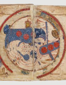 Book cover of Maps that Made History, 1000 Years of World History in 100 Old Maps, with a section of old illustrated map, and crowned figure holding sword. Published by Lannoo Publishers.