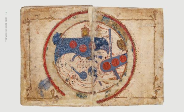 Book cover of Maps that Made History, 1000 Years of World History in 100 Old Maps, with a section of old illustrated map, and crowned figure holding sword. Published by Lannoo Publishers.