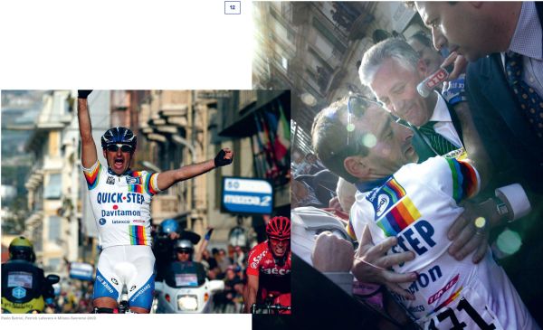 Book cover of The Wolfpack Years, featuring five members of the Belgian cycling team, alongside Patrick Lefevere. Published by Lannoo Publishers.