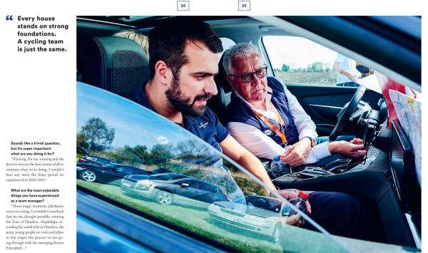 Book cover of The Wolfpack Years, featuring five members of the Belgian cycling team, alongside Patrick Lefevere. Published by Lannoo Publishers.