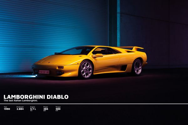 Book cover of Supercars, with a Red Lamborghini Countach in dark warehouse. Published by Lannoo Publishers.