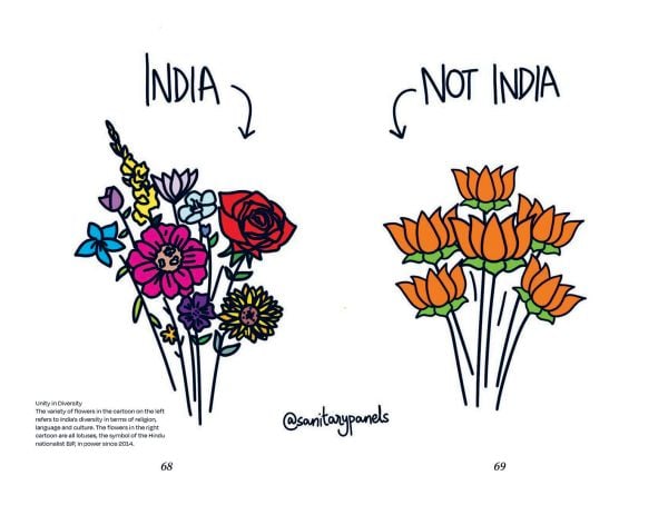 Wall mural of nude figures, on cover of 'Draw for Change, Six female cartoonists redefining the lines', by Lannoo Publishers.