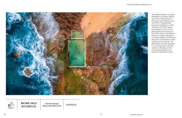 Book cover of Stefanie Waldek's Swimming Pools: The World's Best, with a swimming pool with diving board; sunset behind. Published by Lannoo Publishers.