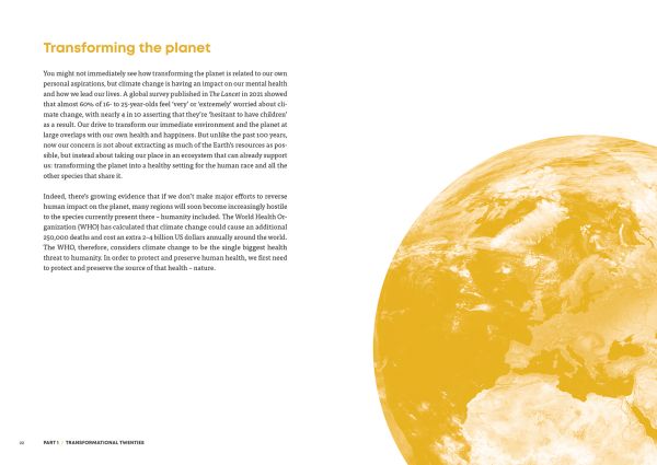 Book cover of Christophe Jauquet's Trends in the Transformation Economy: Where Health, Well-Being & Happiness Matter Most, with a pair of hands folding a gold butterfly. Published by Lannoo Publishers.